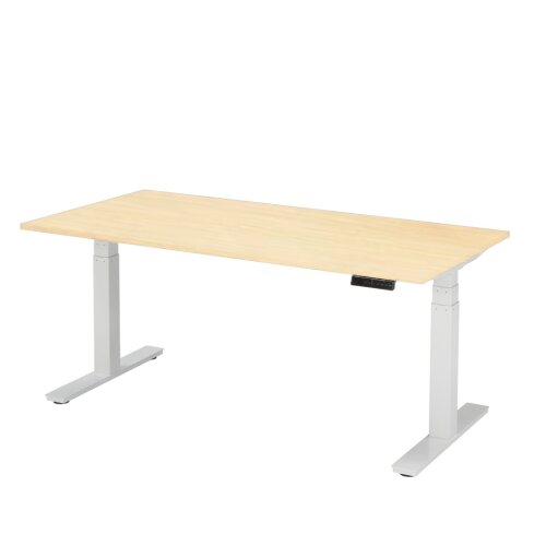 Schreibtisch elektrisch höhenverstellbar Serie EHT3, Dekor Ahorn, Gestell Weiss, Maß: 65-130 h. x 80 t. x 180 br. cm
