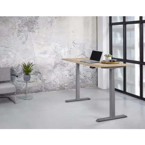 Schreibtisch elektrisch höhenverstellbar Serie EHT3, Dekor Ahorn, Gestell Silber, Maß: 65-130 h. x 80 t. x 180 br. cm