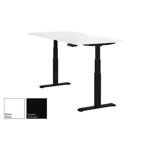 Schreibtisch elektrisch höhenverstellbar Serie EHT3, Dekor Weiss, Gestell Schwarz, Maß: 65-130 h. x 80 t. x 180 br. cm