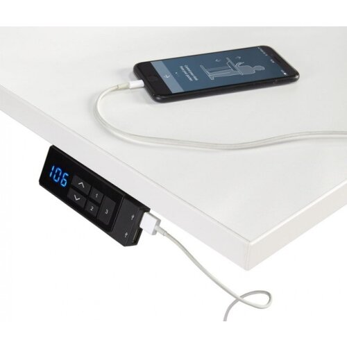 Schreibtisch elektrisch höhenverstellbar Serie EHT3, Dekor Ahorn, Gestell Weiss, Maß: 65-130 h. x 100 t. x 200 br. cm