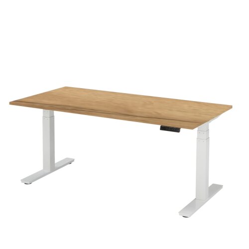 Schreibtisch elektrisch höhenverstellbar Serie EHT3, Dekor Eiche Rustikal, Gestell Weiss, Maß: 65-130 h. x 100 t. x 200 br. cm
