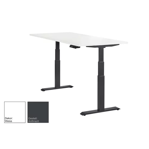 Schreibtisch elektrisch höhenverstellbar Serie EHT3, Dekor Weiss, Gestell Anthrazit, Maß: 65-130 h. x 100 t. x 200 br. cm