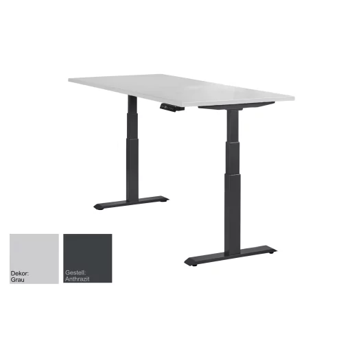 Schreibtisch elektrisch höhenverstellbar Serie EHT3, Dekor Grau, Gestell Anthrazit, Maß: 65-130 h. x 100 t. x 200 br. cm