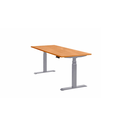Schreibtisch elektrisch höhenverstellbar Serie EHT1, Dekor Buche, Gestell Silber, Maß: 65-130 h. x 80 t. x 160 br. cm