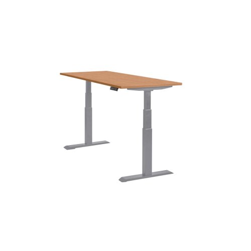 Schreibtisch elektrisch höhenverstellbar Serie EHT1, Dekor Buche, Gestell Silber, Maß: 65-130 h. x 80 t. x 180 br. cm