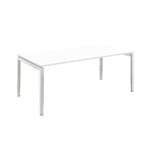 Schreibtisch Serie E1 höhenverstellbar, Dekor Weiss, Gestell Weiss, Maß: 62-85 h. x 80 t. x 140 br. cm