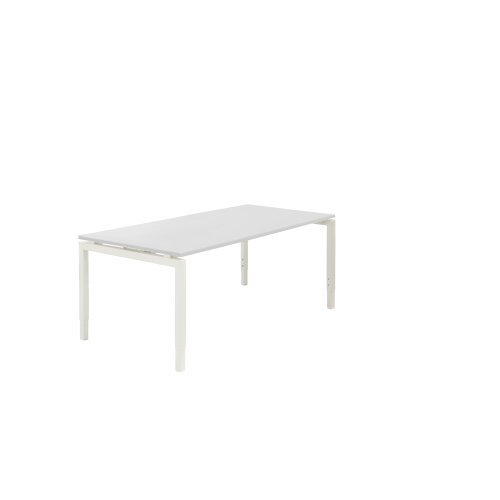 Schreibtisch Serie E1 höhenverstellbar, Dekor Grau, Gestell Weiss, Maß: 62-85 h. x 80 t. x 140 br. cm