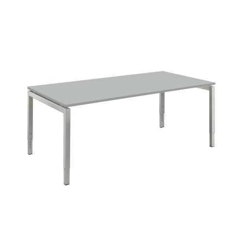 Schreibtisch Serie E1 höhenverstellbar, Dekor Grau, Gestell Silber, Maß: 62-85 h. x 80 t. x 140 br. cm