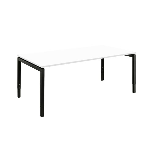 Schreibtisch Serie E1 höhenverstellbar, Dekor Weiss, Gestell Schwarz, Maß: 62-85 h. x 80 t. x 180 br. cm