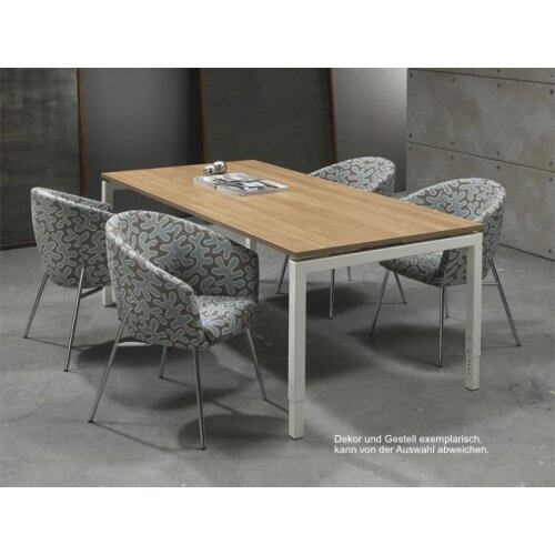 Schreibtisch Serie E1 höhenverstellbar, Dekor Ahorn, Gestell Silber, Maß: 62-85 h. x 100 t. x 200 br. cm