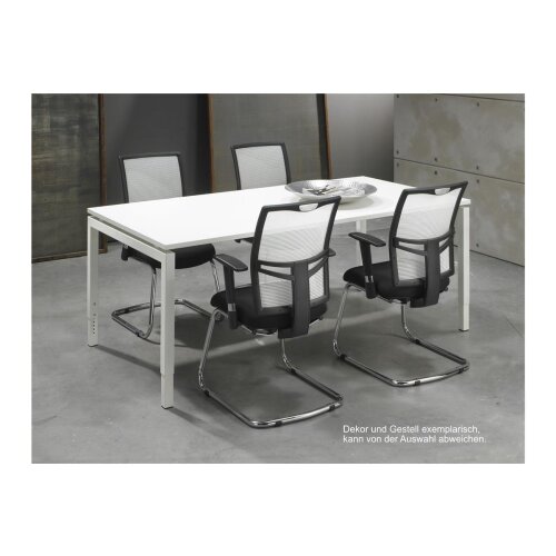 Schreibtisch Serie E1 höhenverstellbar, Dekor Ahorn, Gestell Silber, Maß: 62-85 h. x 100 t. x 200 br. cm