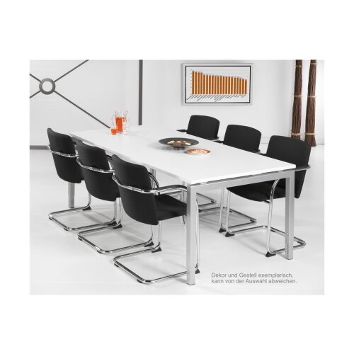 Schreibtisch Serie E1 höhenverstellbar, Dekor Ahorn, Gestell Silber, Maß: 62-85 h. x 100 t. x 200 br. cm