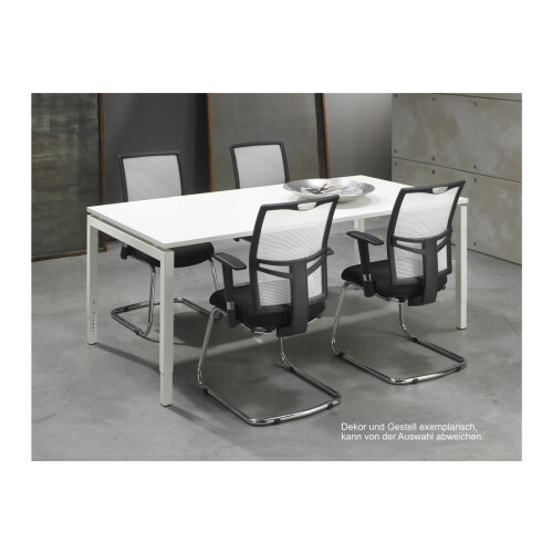 Schreibtisch Serie E1 höhenverstellbar, Dekor Eiche Rustikal, Gestell Silber, Maß: 62-85 h. x 100 t. x 200 br. cm