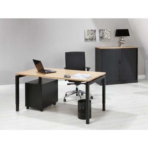 Schreibtisch Serie E1 höhenverstellbar, Dekor Weiss, Gestell Schwarz, Maß: 62-85 h. x 100 t. x 200 br. cm