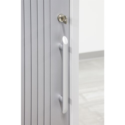 Rolladenschrank 2 Ordnerhöhen, 120 cm Breit Grau/ Silber