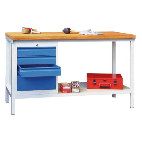 Werkbank  mit 4 Schubladen links, Breite 150 cm
