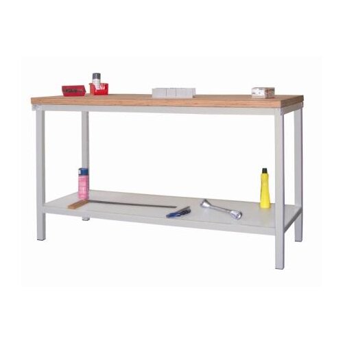 Werkbank mit einem durchgehenden Ablageboden, Breite 150 cm