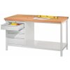 Werkbank  mit 4 Schubladen links, Breite 150 cm Gestell Lichtgrau, Front Lichtgrau