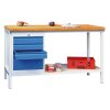 Werkbank  mit 4 Schubladen links, Breite 150 cm Gestell Lichtgrau, Front Lichtgrau