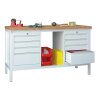 Werkbank  mit 8 Schubladen, 4 je rechts und links, Breite 150 cm Gestell Lichtgrau, Front Lichtgrau