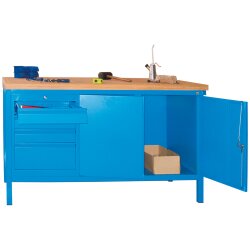 Werkbank mit 4 Schubladen links und einem Werkzeugschrank...
