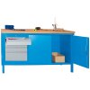 Werkbank mit 4 Schubladen links und einem Werkzeugschrank rechts, Breite 150 cm Gestell Lichtgrau, Front Lichtgrau