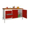 Werkbank mit 4 Schubladen links und einem Werkzeugschrank rechts, Breite 150 cm Gestell Lichtgrau, Front Lichtgrau