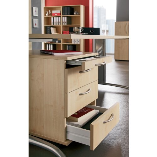 Rollcontainer mit 3 Schubladen + 1 Utensielienschublade, 58 cm Tief Ahorn/ Ahorn