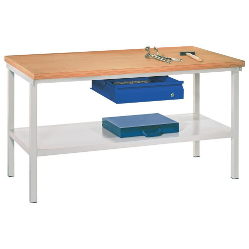 Werkbank mit  1 Schublade mittig , Breite 150 cm, Gestell Resedagrün, Front  Anthrazitgrau