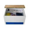 Stehpult  mit integriertem Schrank und 2 Fachböden, Gestell: Lichtgrau, Front: Lichtblau
