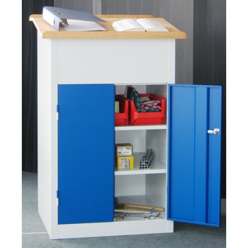 Stehpult  mit integriertem Schrank und 2 Fachböden, Gestell: Anthrazitgrau, Front: Anthrazitgrau