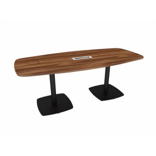 Besprechungstisch gerundet 220 cm, Fuss eckig gerundet, Dekor Nussbaum Dunkel, Gestell Schwarz, Maß: 74 cm h. x 220 br. x 110 t. cm