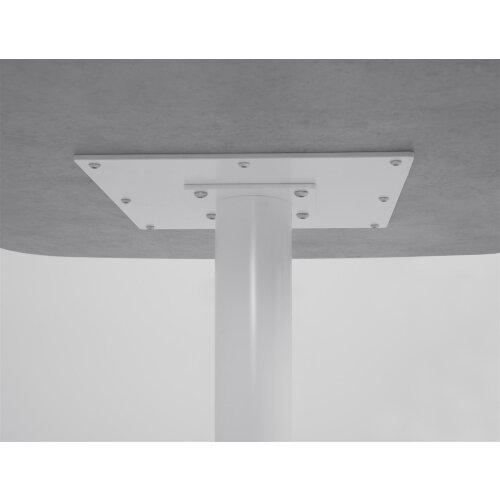 Besprechungstisch gerundet 200 cm, Fussplatte rund, Dekor Akazie hell, Gestell Silber, Maß: 74 cm h. x 200 br. x 90 t. cm
