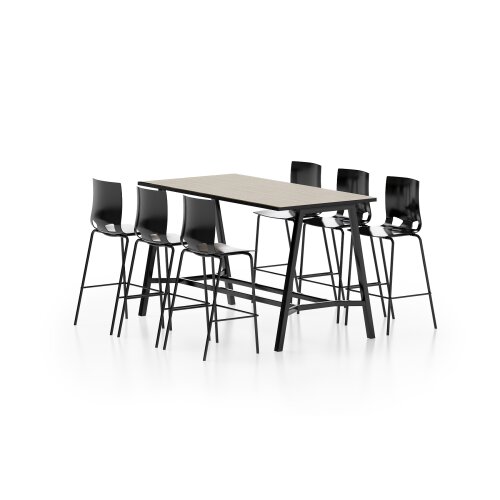 Hoher Besprechungstisch, A-Fuss Gestell, Dekor Grau, Gestell Schwarz, Maß: 106 cm h. x 200 br. x 100 t. cm