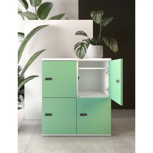 Schliessfachschrank Holz 3 Abteile, 3 Fächer übereinander, Türen mit Briefschlitz