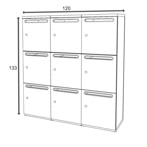 Schliessfachschrank 3 Abteile, 3 Fächer übereinander, Türen mit Briefschlitz, Korpus: Eiche Hell, Front: Eiche Hell, mechanisches Zahlenschloss