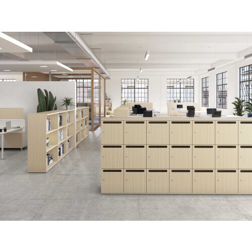 Schliessfachschrank 1 Abteil, 3 Fächer übereinander, Türen ohne Briefschlitz, Korpus: Weiss, Front: Blau, mechanisches Zahlenschloss