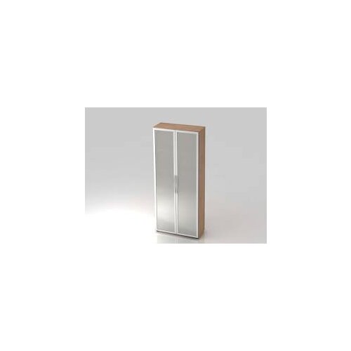 Glastürenschrank 5 Ordnerhöhen, 34,6 cm Tief Weiss/ Silber