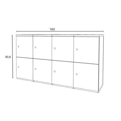 Schliessfachschrank 4 Abteile, 2 Fächer übereinander, Türen ohne Briefschlitz, Korpus: Weiss, Front: Blau, mechanisches Zahlenschloss