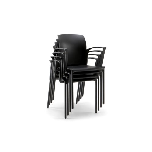 Besucherstuhl, Gestell chrom, Kunststoffschale Grau, Polsterung: Stoff Schwarz