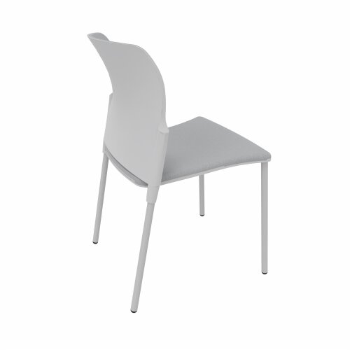 Besucherstuhl, Gestell chrom, Kunststoffschale Grau, Polsterung: Stoff Hellgrau