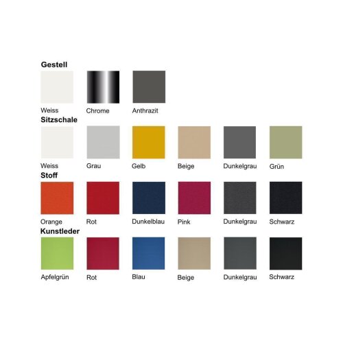 Design Besucherstuhl, Vierfussgestell: Chrom, Kunststoffschale: Gelb, Sitz: Stoff Schwarz