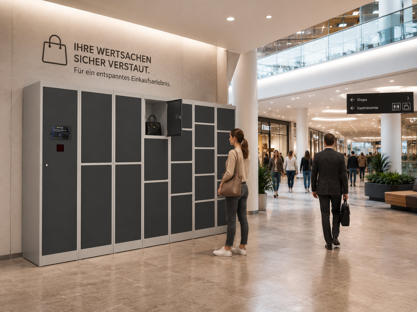 Smart Locker in heller Umgebung mit verschiedenen Fachgrößen